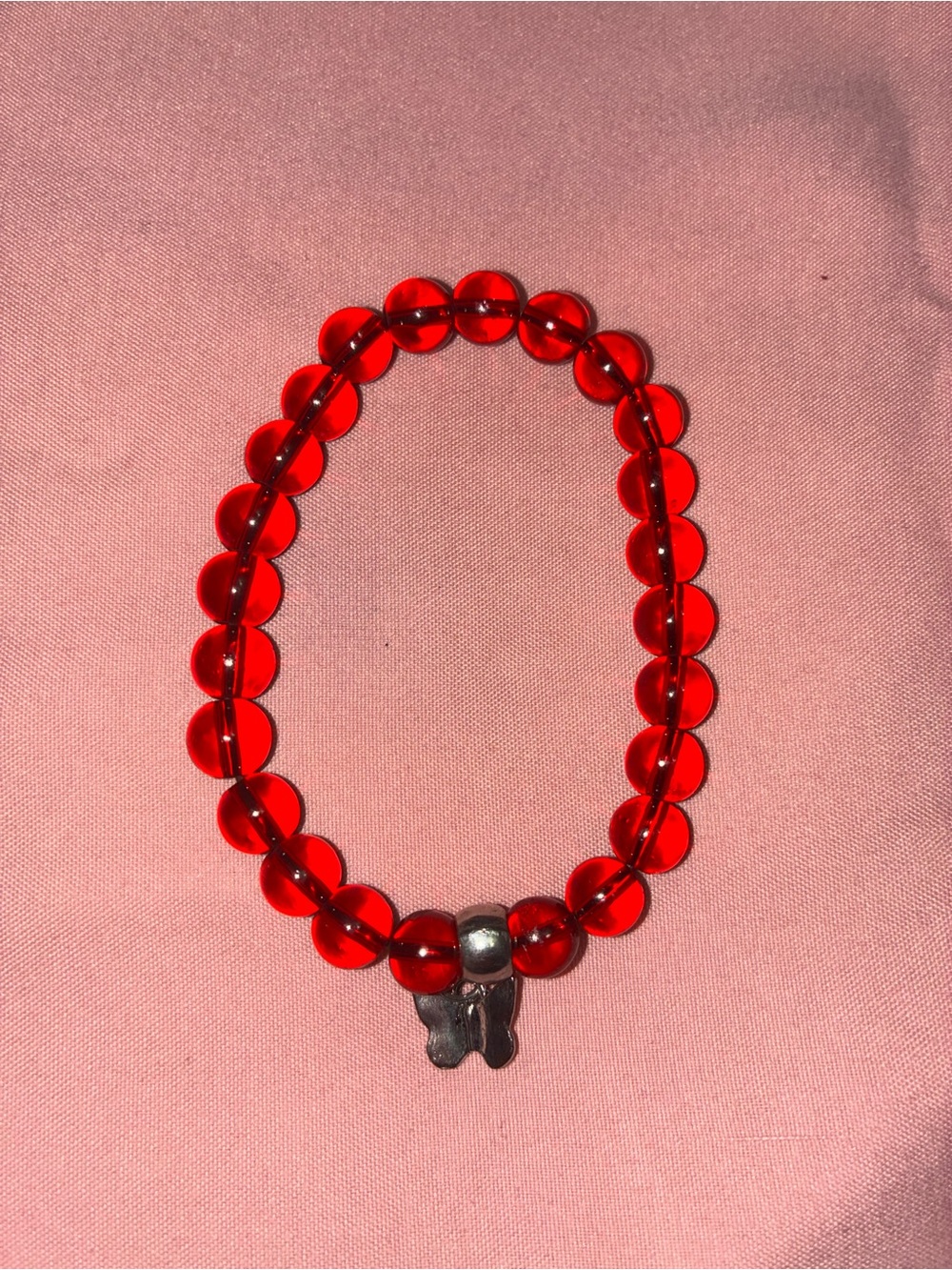 Red Glass Bead Bracelet with Butterfly Charm